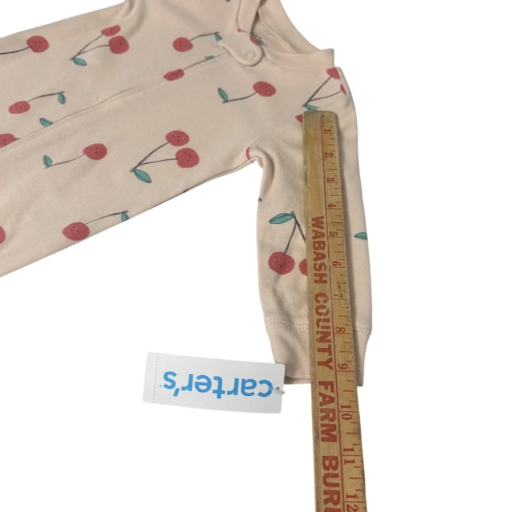 Carters 9M Pink Cherry Print Cotton Footed Pajamas 2-Way Zip Sleep Play NWT